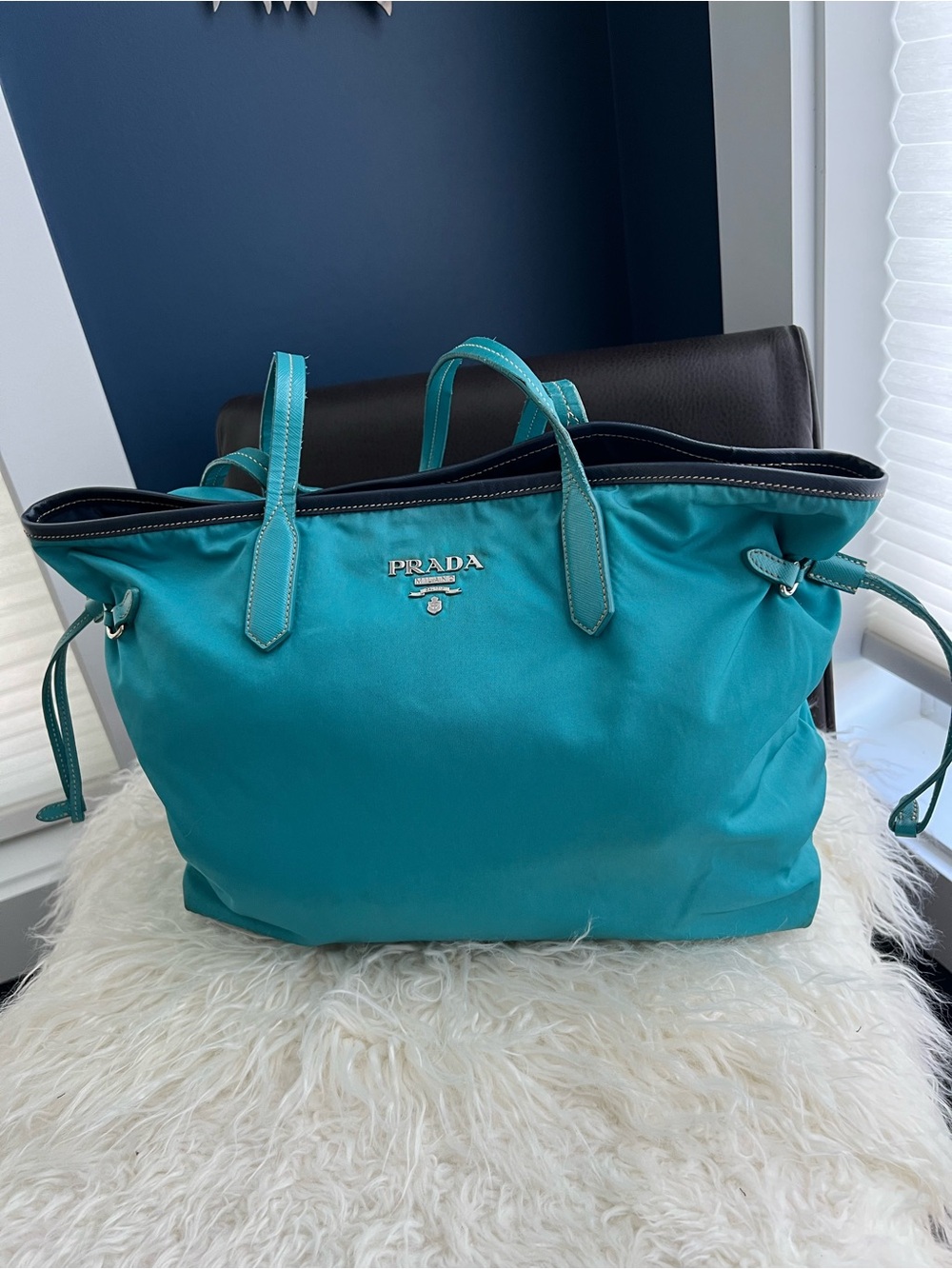 Prada Teal Nylon Tote Bag